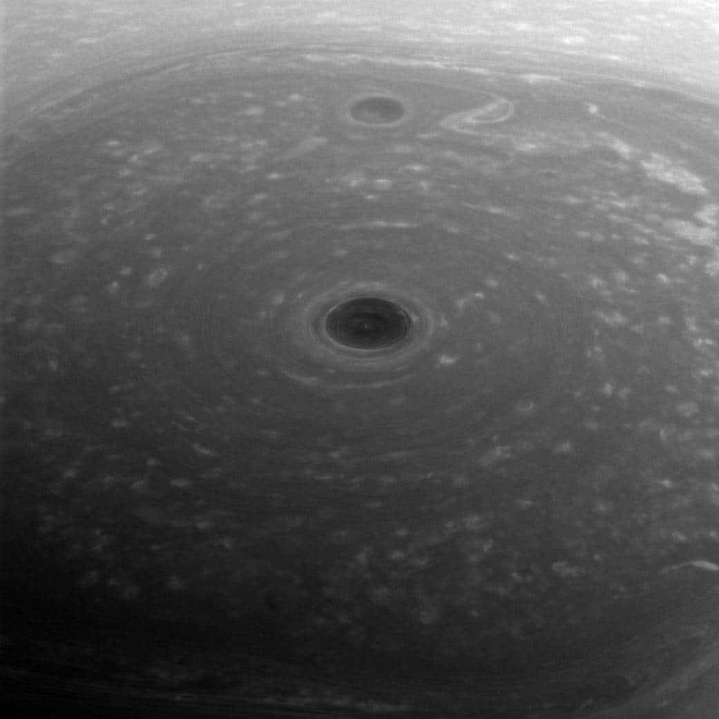 3. Top of the WorldIn this picture clouds swirl over Saturns North Pole.