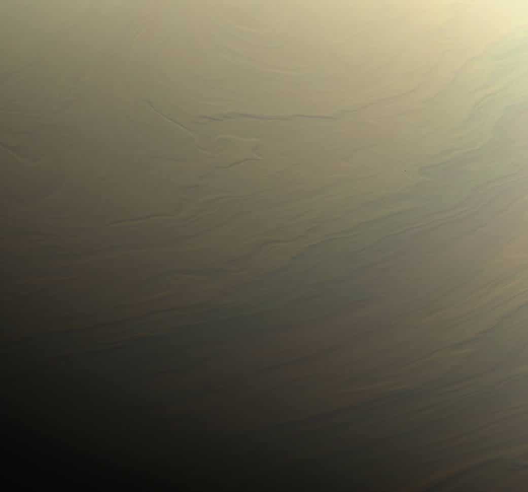 10. Dreamy Swirls on SaturnThis digitally colorized photograph beautifully defines clouds on Saturns northern hemisphere.