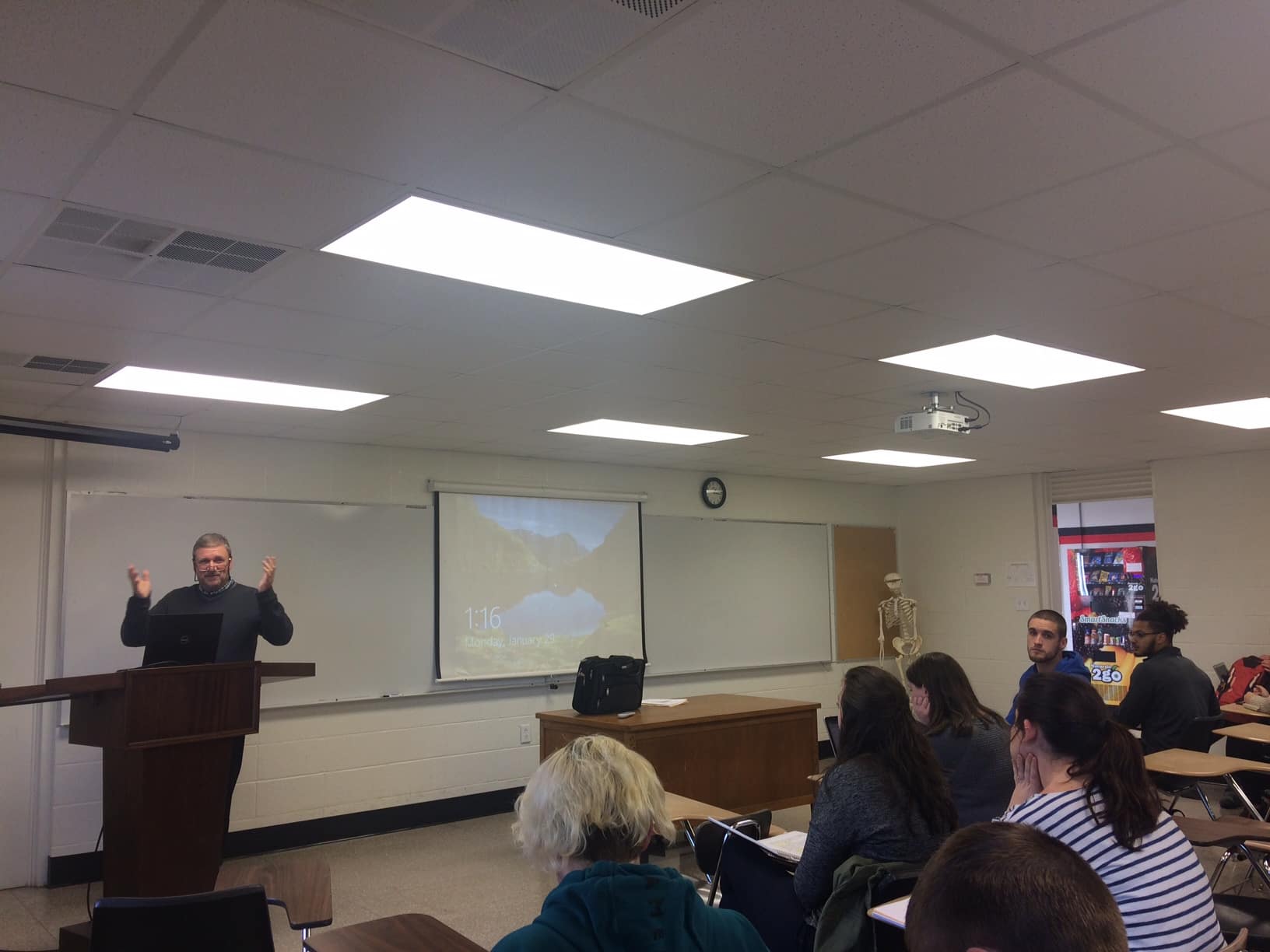 David Riddering opens his class with a lesson on psychology in marketing.&nbsp;Photo courtesy of Michaela Gleed.
